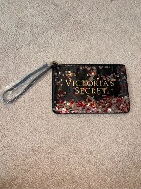 Victoria's Secret Black Sequin Wristlet with Red & Gold Accents